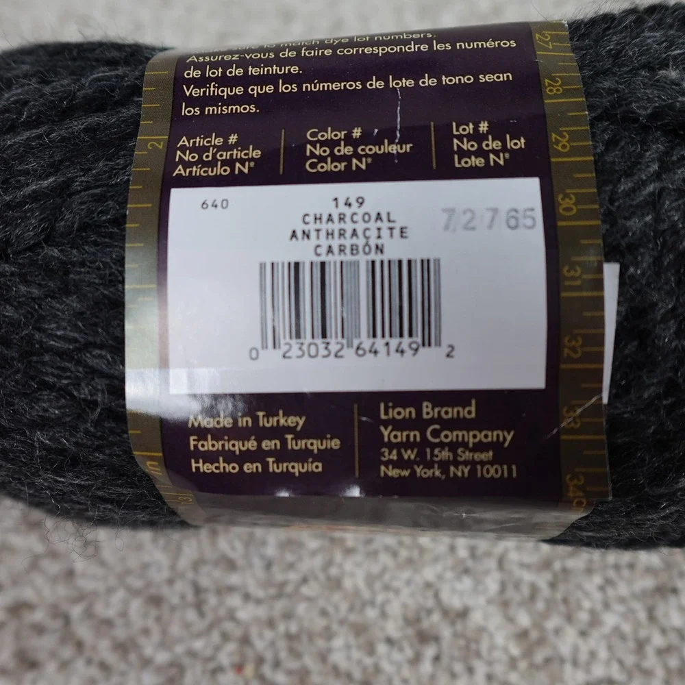 Lion Brand Wool-Ease Thick & Quick Charcoal 149 Super Bulky Yarn 6oz 106yd